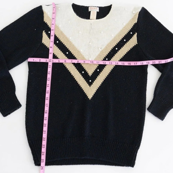 Braemar by Jeremy Scott Cream & Black w Pearls 7% Rabbit Hair Crewneck  Sweater - Picture 4 of 13